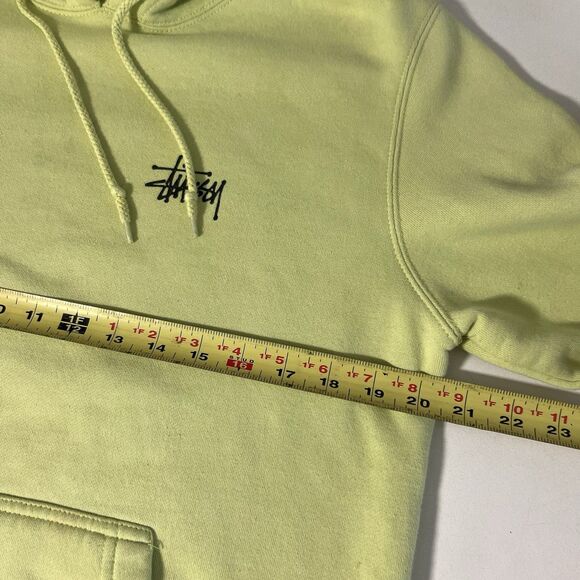 Stussy Hoodie Sweatshirt Mens S Yellow Green Pullover Logo Streetwear - Picture 7 of 9